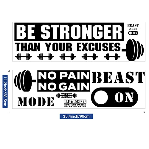 Zonon 3 Pieces Gym Wall Decal, Be Stronger Than Your Excuses, No Pain No Gain Beast Mode Inspirational Quotes Vinyl Wall Art Fitness Exercise Wall Sticker for Gym Office Home Decor