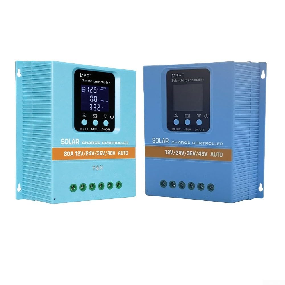 MPPT Regolatore di carica solare 60A/80A per sistemi 12V 24V 36V 48V, rilevamento automatico della tensione, display LCD, materiale ignifugo per camper barca (12V24V/36V/48V-80A)