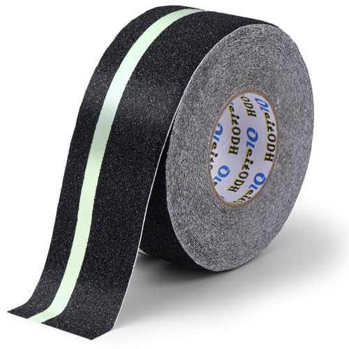 Image of Oleitodh Anti-Slip Traction Tape, 3In x 60Ft, Glow-in-Dark Green Stripe | High traction non-skid surface, waterproof & abrasive. Ideal for stairs, ramps, skateboards. Outdoors & indoors.
