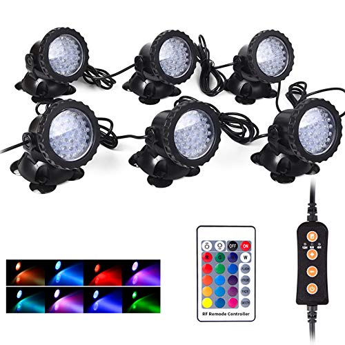 Greatest Product Pond Lights, Underwater IP68 Waterproof Multi-Color Dimmeable 36 LED RGB Decorate Landscape Fountain Light for Garden - Set of 6
