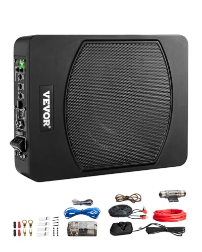 Image of VEVOR 10" 240W Underseat Car Subwoofer, Slim Powered Car Subwoofers Under The Seat, Low Profile Audio Sub Built-in Amplifier, High/Low Level Input & Volume Controller for SUVs, Car, Truck, RV