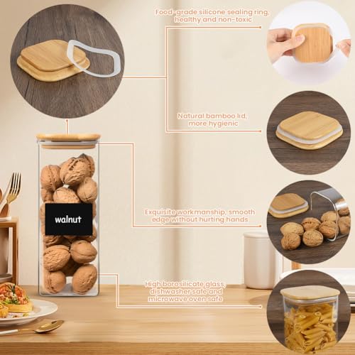 Barattoli di Cucina in Vetro, Set di 6 Barattoli in Vetro Borosilicato, 600ml e 1000ml Barattolo Vetro con Coperchio, Barattolo e Contenitori con Etichette, per Pasta, Zucchero, Caffè, Spezie - immagine 4