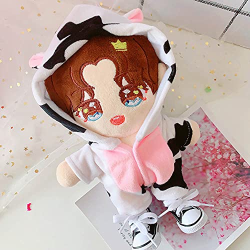 niannyyhouse Cow Suit 20cm(7.8in) Plush Doll Clothes Onesies + Shoe 2-Piece Set Green Pajamas (Black+White) - Image 2