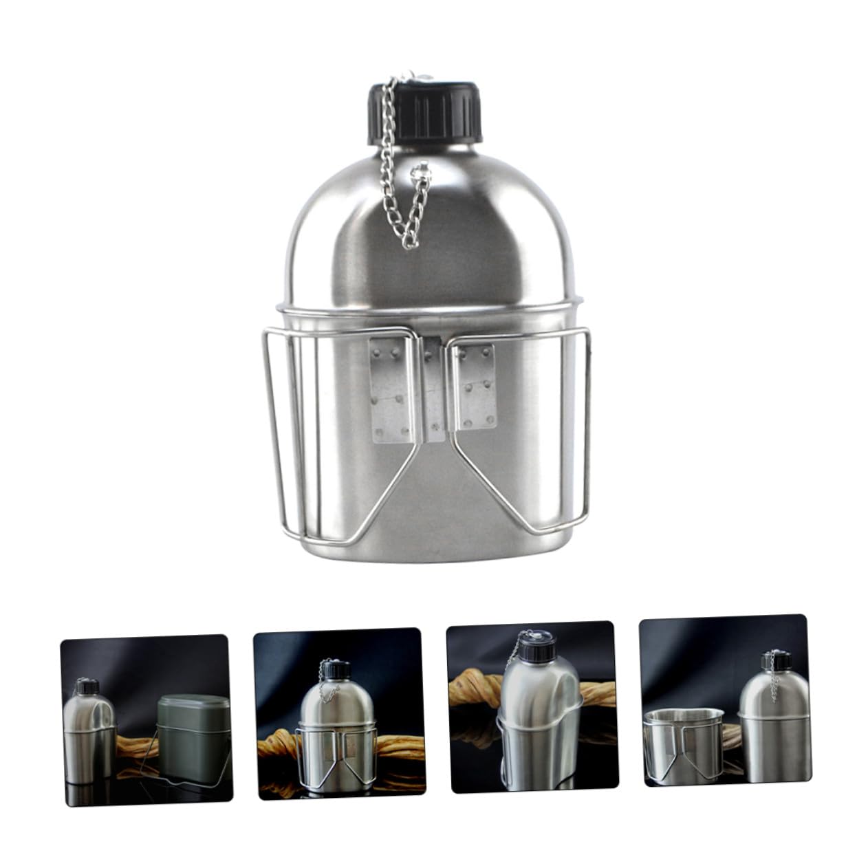 Supvox Tragbare Edelstahl Wasserflasche Militär Wasserkocher Satz 1l Langlebig Dicht Camping Reisekessel Outdoor Flüssigkeitsbehälter