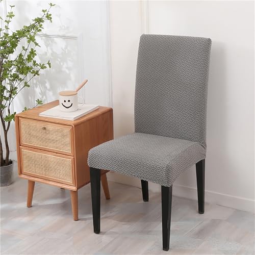 Image of House of Quirk Elastic Jacquard Chair Cover Stretch Removable Washable Short Dining Chair Cover Protector Seat Slipcover (Pack of 6, Dark Grey)
