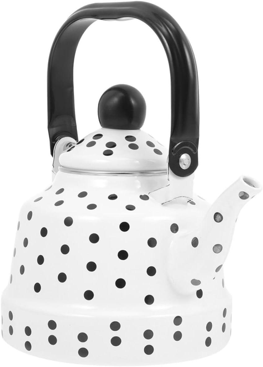 SECFOU Vintage Enamel Tea Kettle White with Black Dots Anti-scald Handle Spout Fast Boiling Water Kettle for Household Tea Brewing and Health-safe Teapot for Black