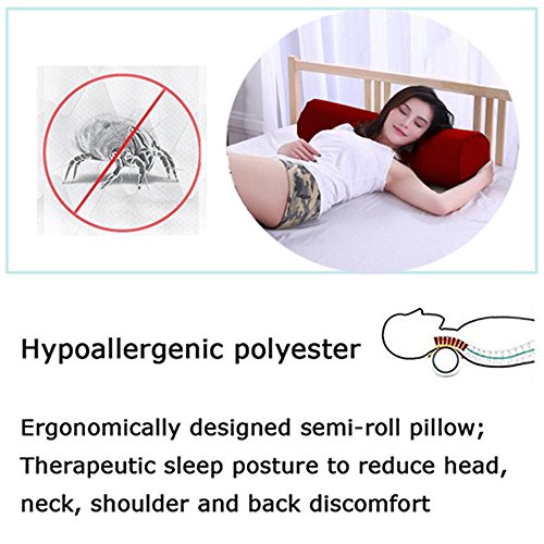 Round Neck Pillow16x6 Inch for Neck Backrest for Car or Office Chair Sofa, Semi-Roll Pillow with Washable Organic Cotton Cover.(Wine red)