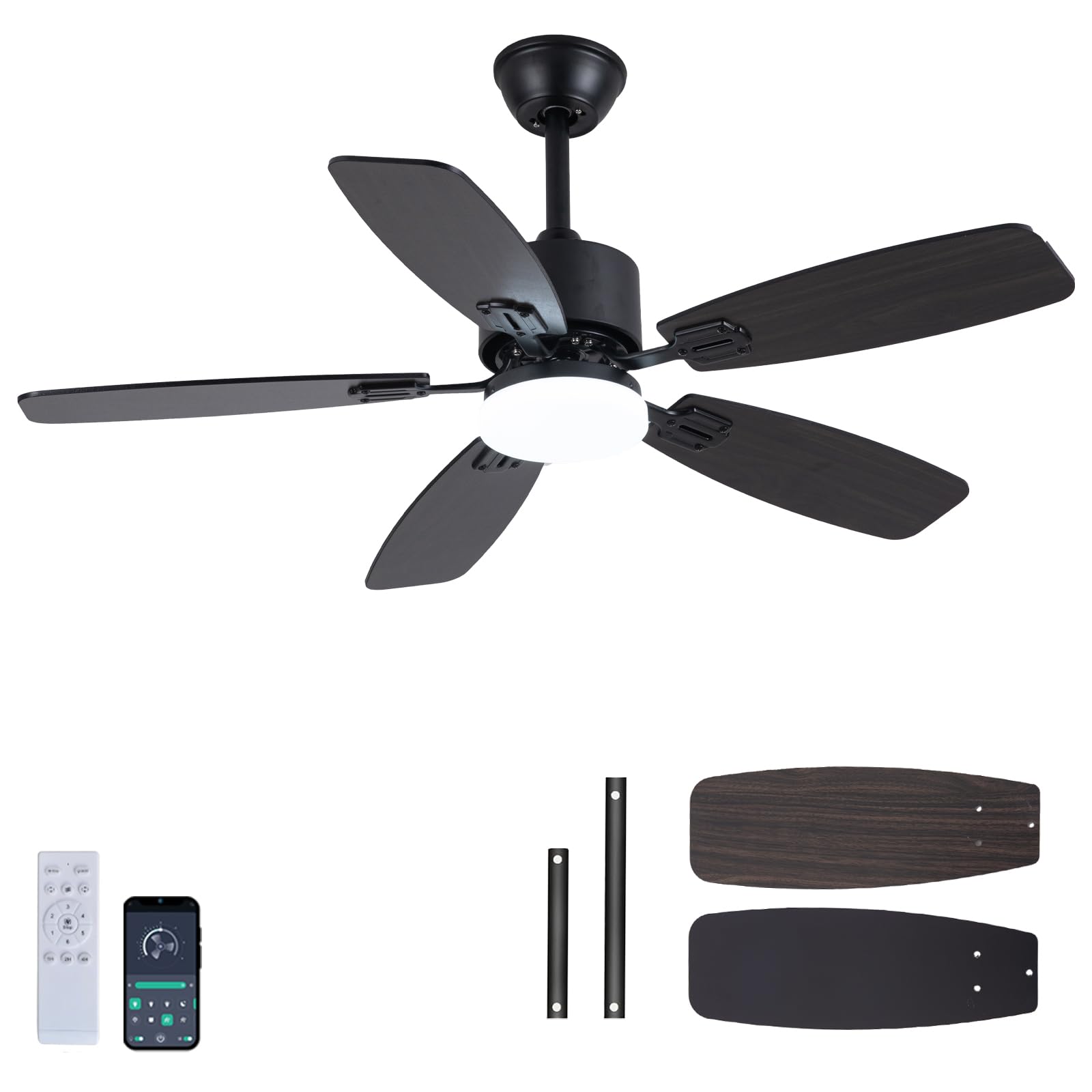 SXDMOUBK Black Ceiling Fan with Remote & App Control 6-Speed Reversible LED Light Dimmable Quiet Ceiling Fans for Living Room & Bedroom Modern Design
