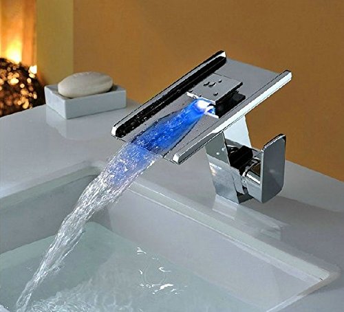 Mélangeurs et robinets d'eau d'alimentation LED cascade chromé pour lavabo