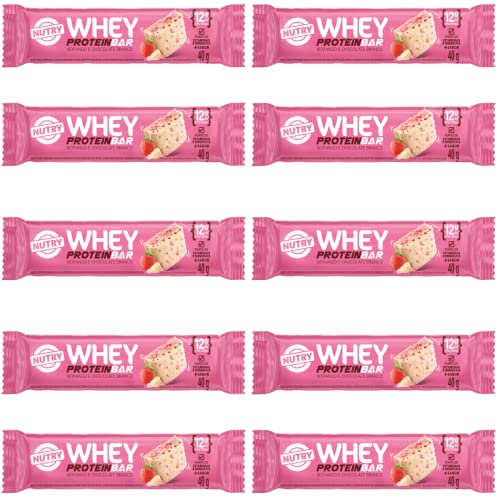 Barra De Proteína Morango Com Chocolate Branco Nutry 400g - Caixa 10x40g
