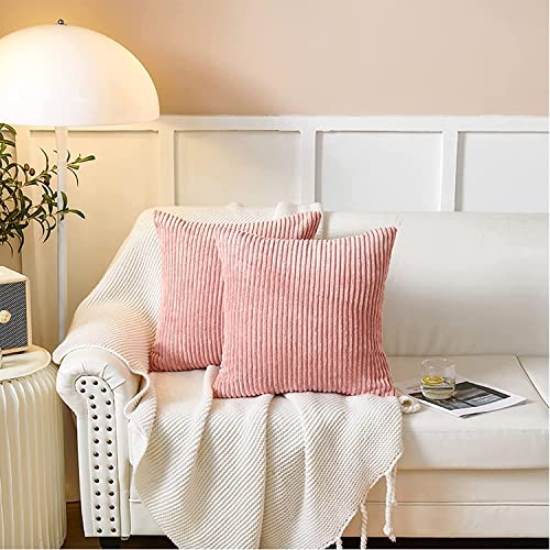 Alishomtll 2er Set Kissenbezüge 40x40 cm Dekorative Cord Kissenbezug Set Kordsamt Zierkissenbezug Super Weich Kord Kissenhülle Uni Rosa Kissen für Schlafzimmer Sofa