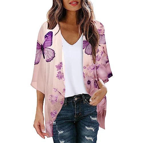 OIUHJN Cardigan Kimono Femme Imprimé Floral Manches Bouffantes Décontracté Haut Chemise Haut Haut Femme Noël, Rose, S OIUHJN Cardigan Kimono Femme Imprimé Floral Manches Bouffantes Décontracté Haut Chemise Haut Haut Femme Noël, Rose, S