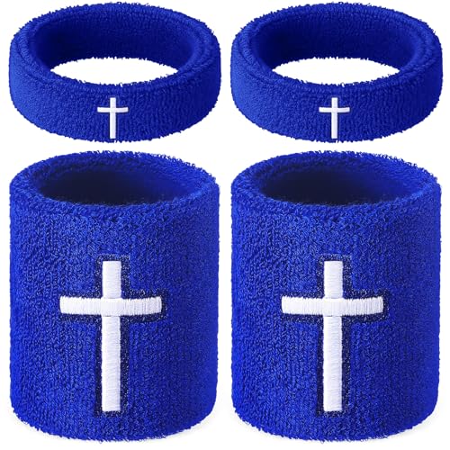 Image of Soulchen 4 pcs Cross Bicep Bands Wrist Bands Christian Arm Sweat Wristbands Absorbent Armband for Men Women Football Baseball Players Sports Activities Supplies