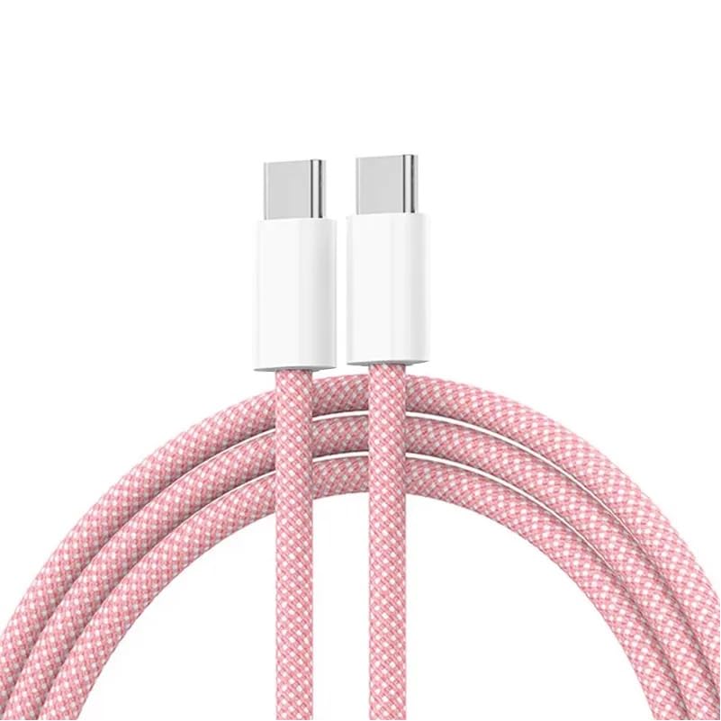 Image of Original USB-C to C Type Braided 1M Fast Charging Cable Compatible for iPhone 16 /16 Pro /Max /15 /15 Pro /Max /Samsung Galaxy S24 /S23 /S22 /S21 /iPad & More-Pack Of 1 Pink