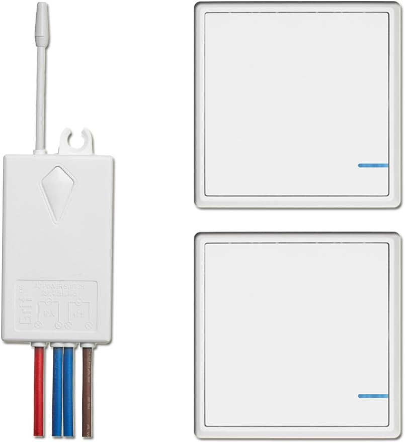 Wireless Light Switch and Receiver Kit, 2 transmitters Waterproof Remote, Add Wall Switch for Patio Lights Outdoor (2 switches 1 Receiver)