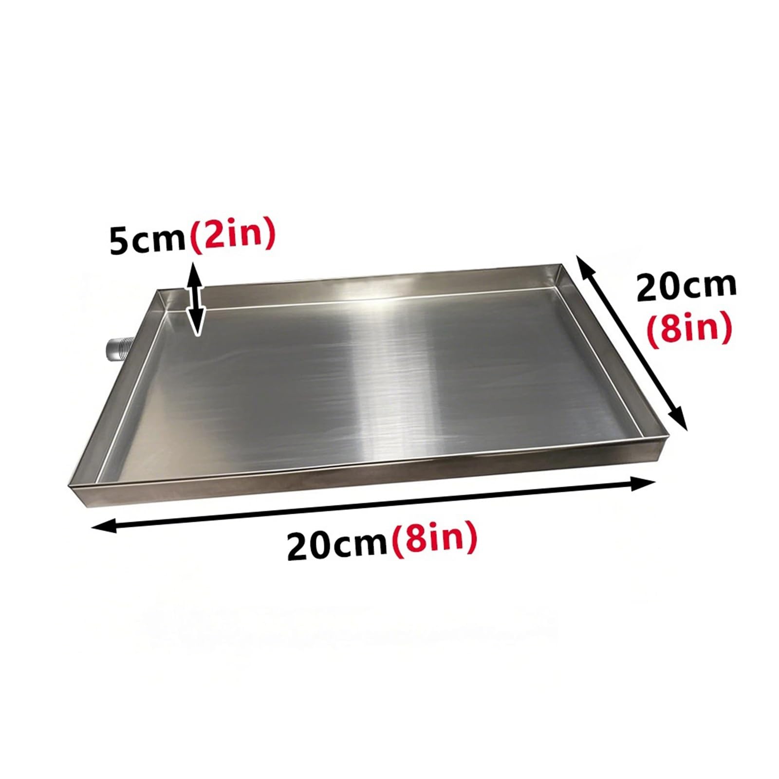Bandeja de Condensación Aire Acondicionado en Acero Inoxidable 304 con Manguera Flexible Resistente y Antigoteo for AC Portátiles y Lavadoras(20x20cm(8x8in))