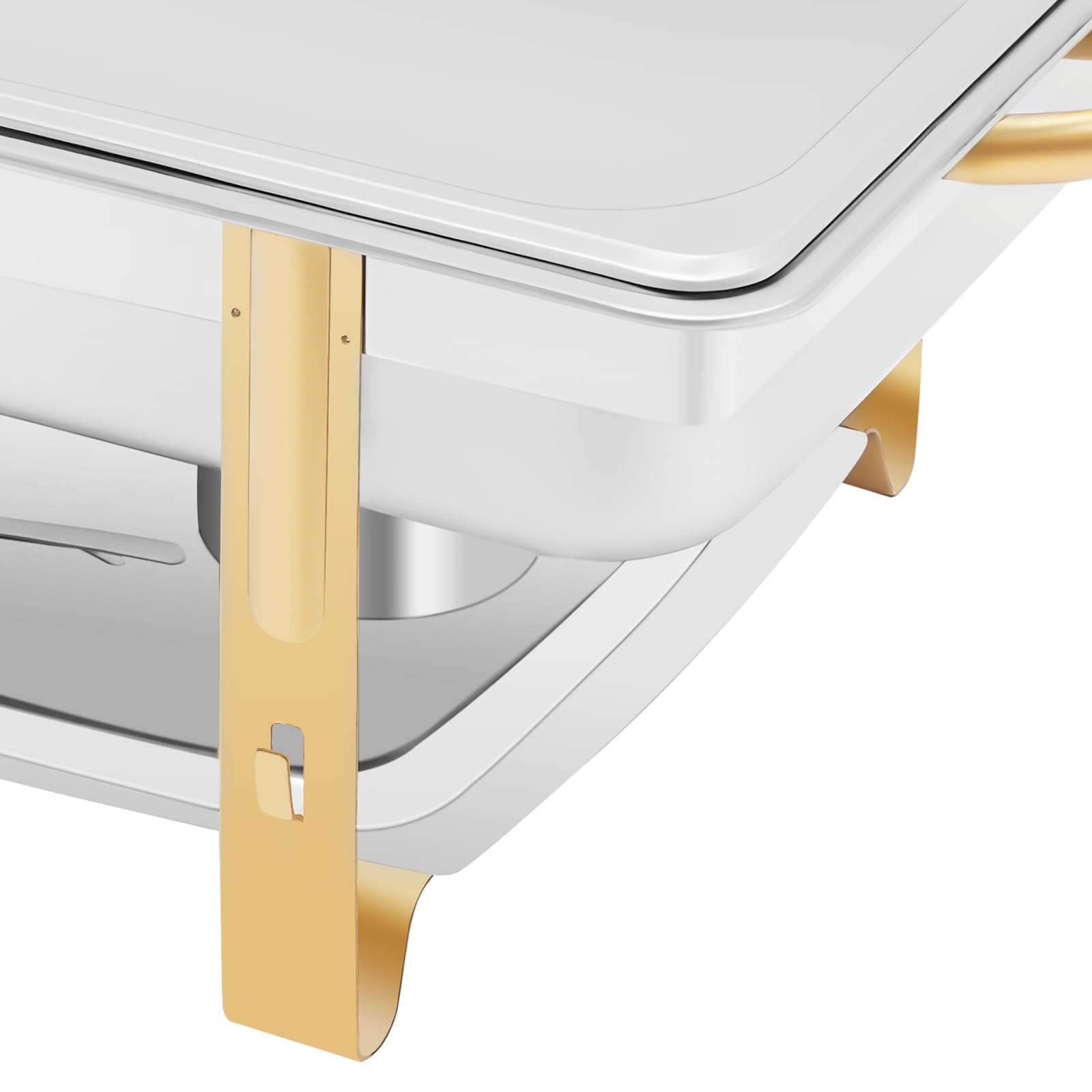 Scaldavivande da 9 litri in acciaio inox con decorazione dorata, 63 x 35 x 32 cm, scaldavivande con bagnomaria e coperchio, ideale per buffet, matrimoni e catering, lavabile in lavastoviglie