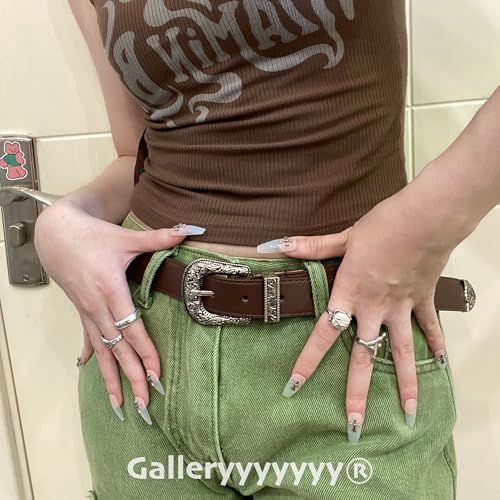 Western Belt for Women Cowboy Cowgirl Clothes Accessories Y2k Punk Grunge Vintage Engraved Buckle PU Leather Belt4