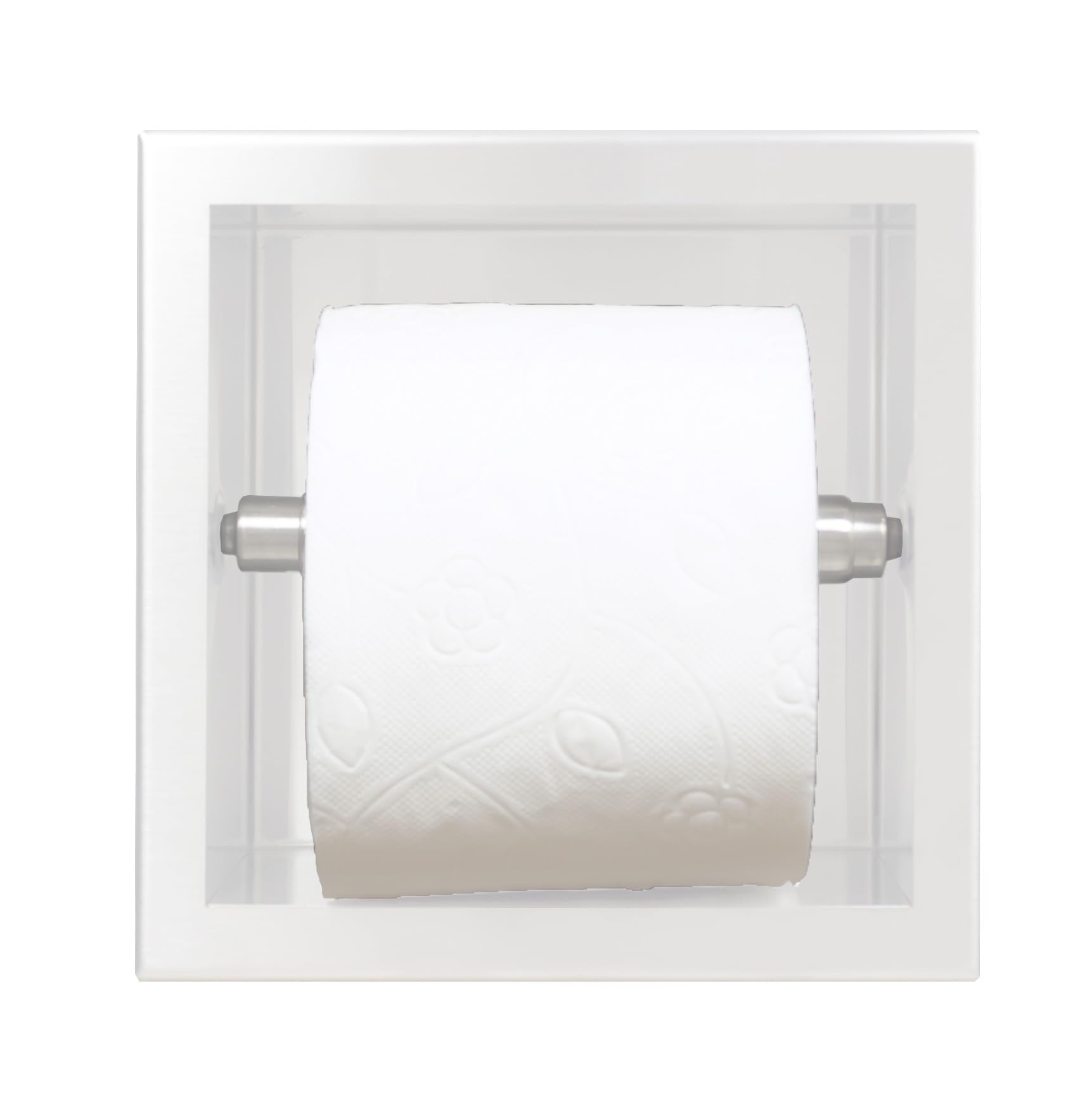 Porta Carta Igienica Acciaio Inossidabile Bianco, Porta Carta Igienica per Bagno, Installazione a Parete, 17,3x17,3x8,6cm, Installazione Ad Incasso, Dispenser Carta Wall-Box Paper 1 Bianco