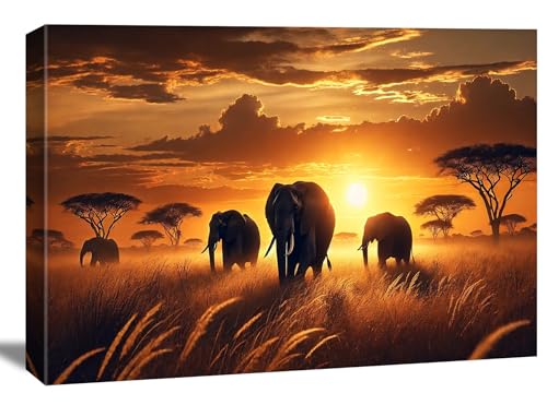 Visario Elefanten Bild 120x80 cm – Afrikanische Savanne bei...