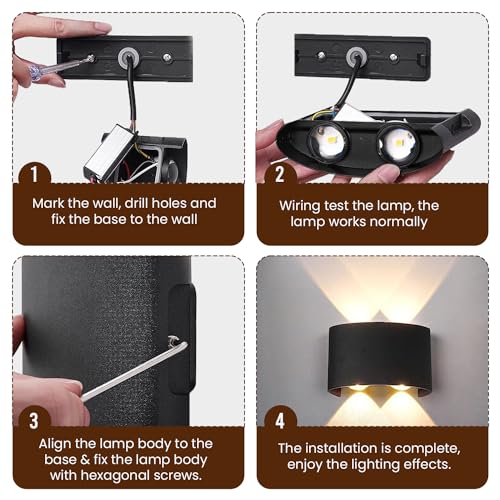 Image of GIGAWATTTS 4-Watt U-Shaped Up Down LED Wall Light Outdoor Indoor BIS Approved IP65 Waterproof Exterior & Interior 4 Way Sconce Lamp for Garden Patio Fence (Warm White, Pack of 1)