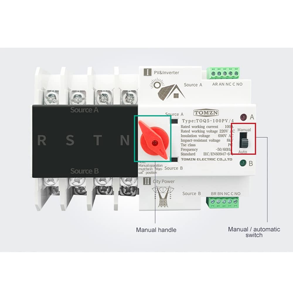 Din Rail 4P ATS Double Alimentation Commutateur de Transfert Automatique Commutateurs de SéLection éLectriques Alimentation Ininterrompue 100A