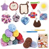 Coopay 600g (12 x 50g) Schwammgarn zum Häkeln, Spülschwammgarn Häkelset mit Häkelnadel, Bubble Garn Set Bastelgarn für DIY Craft, 12 Farben Strickgarn Häkel Set mit Schritt-für-Schritt Videoanleitung