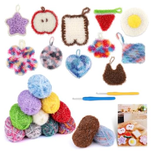 Coopay 600g (12 x 50g) Schwammgarn zum Häkeln, Spülschwammgarn Häkelset mit Häkelnadel, Bubble Garn Set Bastelgarn für DIY Craft, 12 Farben Strickgarn Häkel Set mit Schritt-für-Schritt Videoanleitung