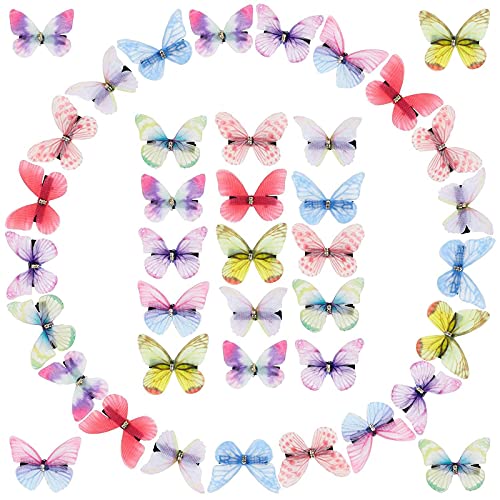 Colorful Butterfly Hair Clips with Rhinestone, 9 Colors (1.8 In, 40 Pack)