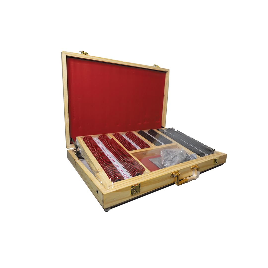 Matronix Trial Lens Set in Elegant Wooden Box with Precision Metal Rings for Accurate Eye Testing Comprehensive Optometrist's Essential Kit