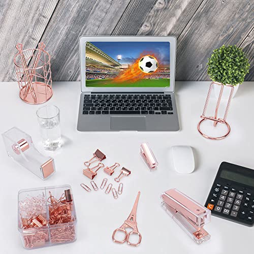 Rose Gold Office Supplies And Accessories, Acrylic Stapler, Staple Remover, Tape Dispenser, Pen Holder, Phone Holder, Scissors, Paper Clips, Binder Clips, 2 Pen And 1000 Pcs Staples #TOP6