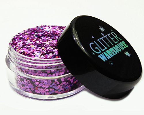 1mm Chunky Rose Pink Holographic Glitter GLITTERWAREHOUSE COSMETIC GLITTER Loose Glitter Powder for Festival Makeup Face Body Hair Nails Eyes Lips (20g Jar)