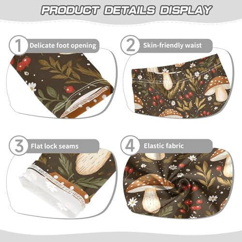 Wusikd Mushrooms Girls' Leggings Toddler Doodles Flowers Brown Kids Yoga Pants Dance Active Tights 4T3