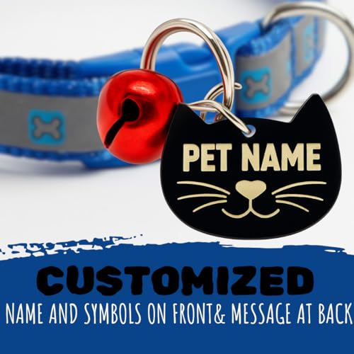 Image of PAWPRO HANDMADE Reflective Cat Collar with Custom ID Tag - Adjustable Collar with Bell for Cats & Small Dogs - Personalized Name Tag (Ocean Pup)