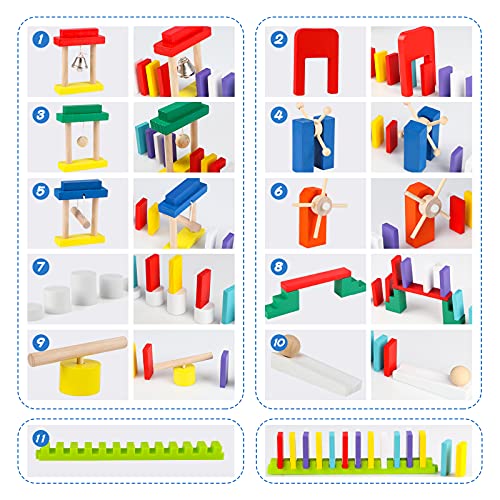 Wondertoys 600 Pcs Dominoes Set For Kids Wooden Building Blocks 6 Colors Bulk Dominoes Racing Tile Games Educational Toy For Kids Birthday Party With 11 Add-On Blocks And 1 Storage Bag #TOP2
