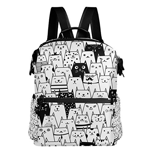 Preisvergleich Produktbild ALAZA Rucksack mit Katzen-Motiv, wasserfest, Schwarz / Weiß