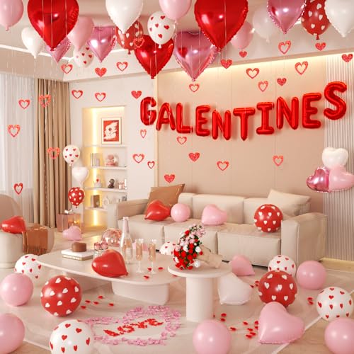 Galentines Day Party Decorations, Galentines Balloons with Rose Petals Heart