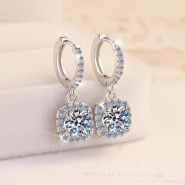 1CT Moissanite Dangle Earrings for Women, DF Color Ideal Cut Simulated Diamond 925 Sterling Silver Earrings with Certificate of Authenticity Will Pass Diamond Test