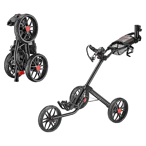 caddytek 3 Wheel Golf Push Cart - Deluxe Quad-Fold Compact Push & Pull Folding Caddy Trolley - Caddylite 15.3 V2,Black Cover