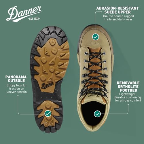 Image of Danner Panorama 6 inch Waterproof Hiking Boots for Men | Rich Suede Upper, Breathable Danner Dry Barrier, Comfort Footbed, Traction Outsole, PU-Coated Leather Rand