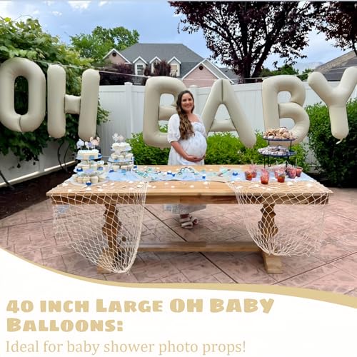 Image of 40inch OH BABY Balloon - Jumbo Cream Oh Baby Shower Sign for Backdrop Boho Baby Shower Gender Reveal Neutral Decorations Balloons Party Supplies