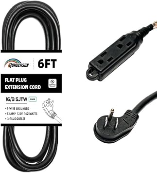 6 Ft Black Flat Plug Indoor Extension Cord Outlet Extender 3 Outlet