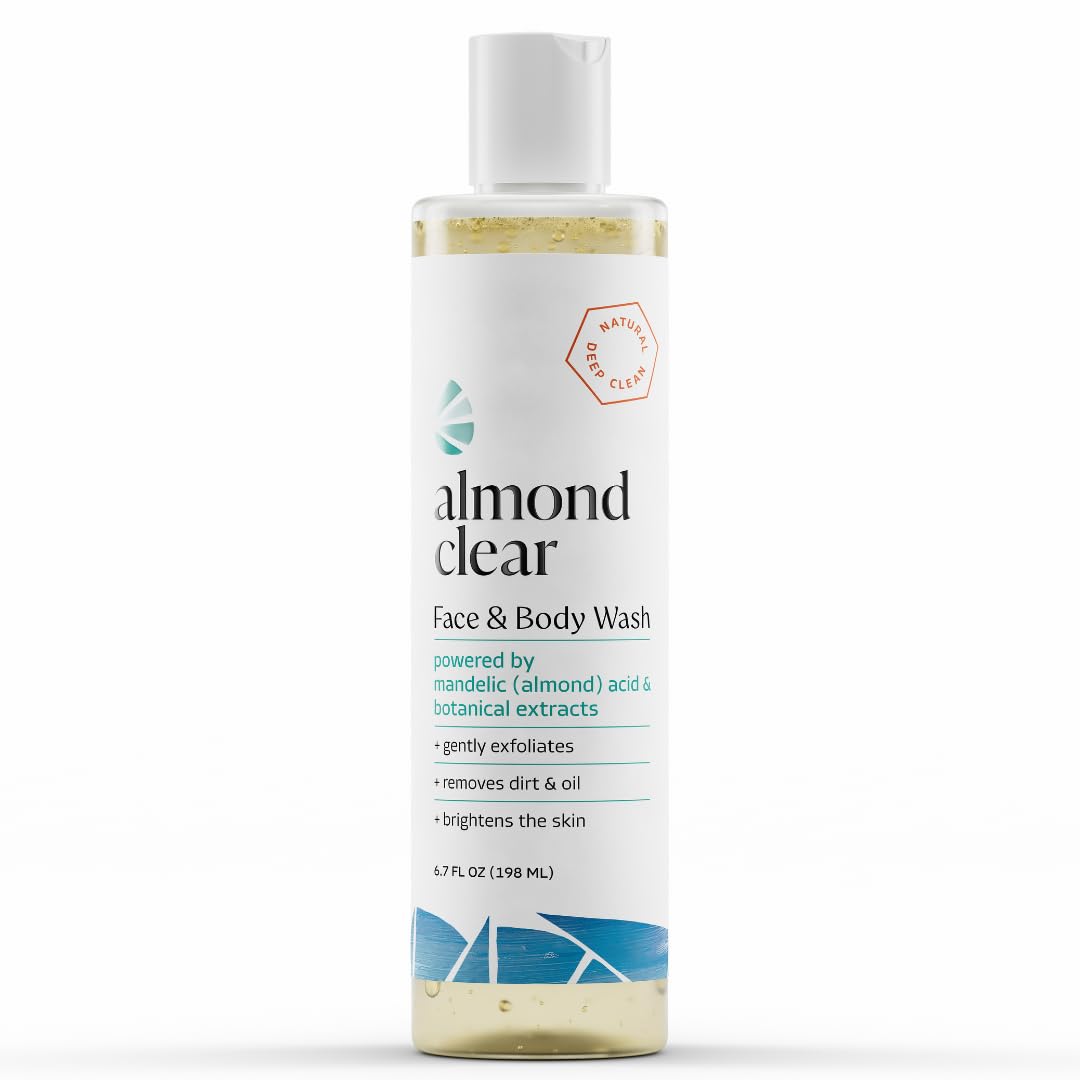 Almond Clear Face & Body Wash [6.7 Fl Oz] Skin Care for Acne and Folliculitis-Prone Skin - Gentle Everyday Exfoliating Cleanser with Mandelic Acid and Botanicals