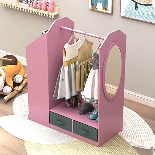 Shyneer Kids Costume Rack, Kids Dress Up Storage With Mirror And Storage Bin,Open Hanging Kids Play Armoire Dresser With Mirror,Pretend Storage Closet For Kids,Costume Storage Dresser,Pink #TOP3