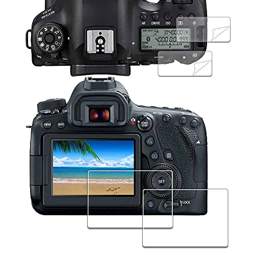 iDaPro para Protector de pantalla para Canon EOS 6D Mark II Vidrio templado [2Pcs]+Película PET para pantalla secundaria[2Pcs],9H,Antiarañazos,Antiburbujas,Antihuellas,Ultra delgado,Fácil instalación
