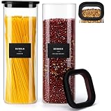 Happy Lemuro Barattoli in Vetro Ermetici con Coperchio (2 x 2300 ml) – Contenitori Cucina Quadrati in Vetro Borosilicato con Coperchio Nero | Barattoli Dispensa per Farina, Muesli, Riso