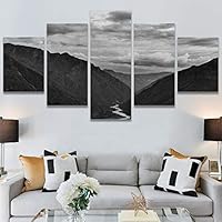 SIGNWIN 5 Panel Canvas Wall Art Modern Art Expressive Farmhouse/Country Landscape Mountain Top Multicolor Photography for Home Decorations Ready to Hang - 60