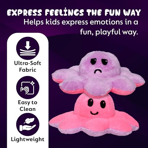 Image of FLEEVO Reversible Octopus Plush Toy - Two-Sided Happy & Sad Flip Soft Toy for Kids, Girls, Couples & Desk Decor, 12 cm