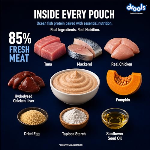 Image of Drools Adult Cat Wet Mousse 80g Pack of 5, 400g | Ocean Fish Flavour | Rich in Protein, Hydrating & Easy to Digest | No Artificial Flavours | with Essential Vitamins & Antioxidants