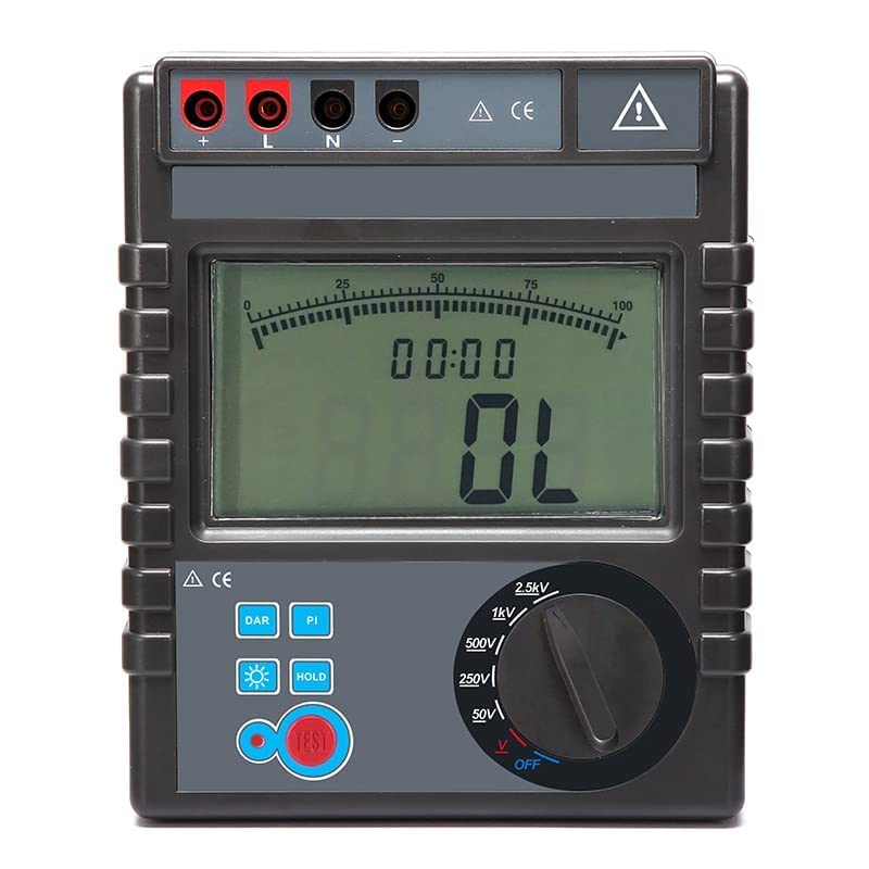Insulation Resistance Gauge Tester Meter Megohm Meter Insulation Resistance Measurement with Insulation Resistance Range 0.1MΩ to 200GΩ for Transformers Motors Cables Electrical Equipment